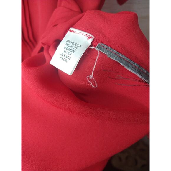 Dana Buchman Sz L Red Chiffon Slouch Shoulder Tuxedo Pleat Button Down Shirt - Picture 5 of 7